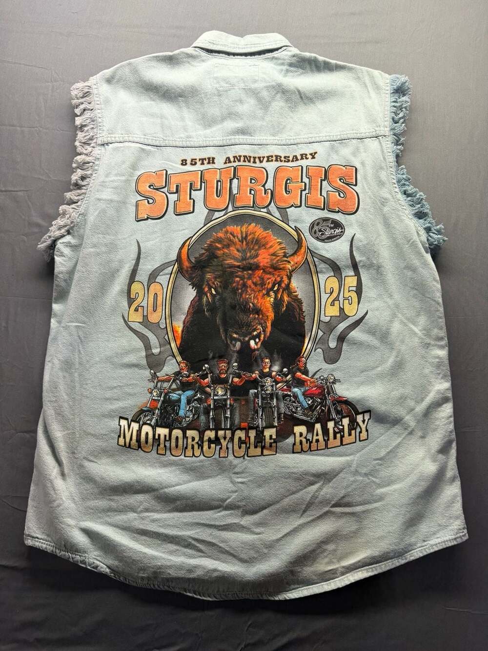 Maverick TP Sturgis 2025 85th Anniversary Motorcycle Rally Denim Cut-Off Shirt - Picture 5 of 7